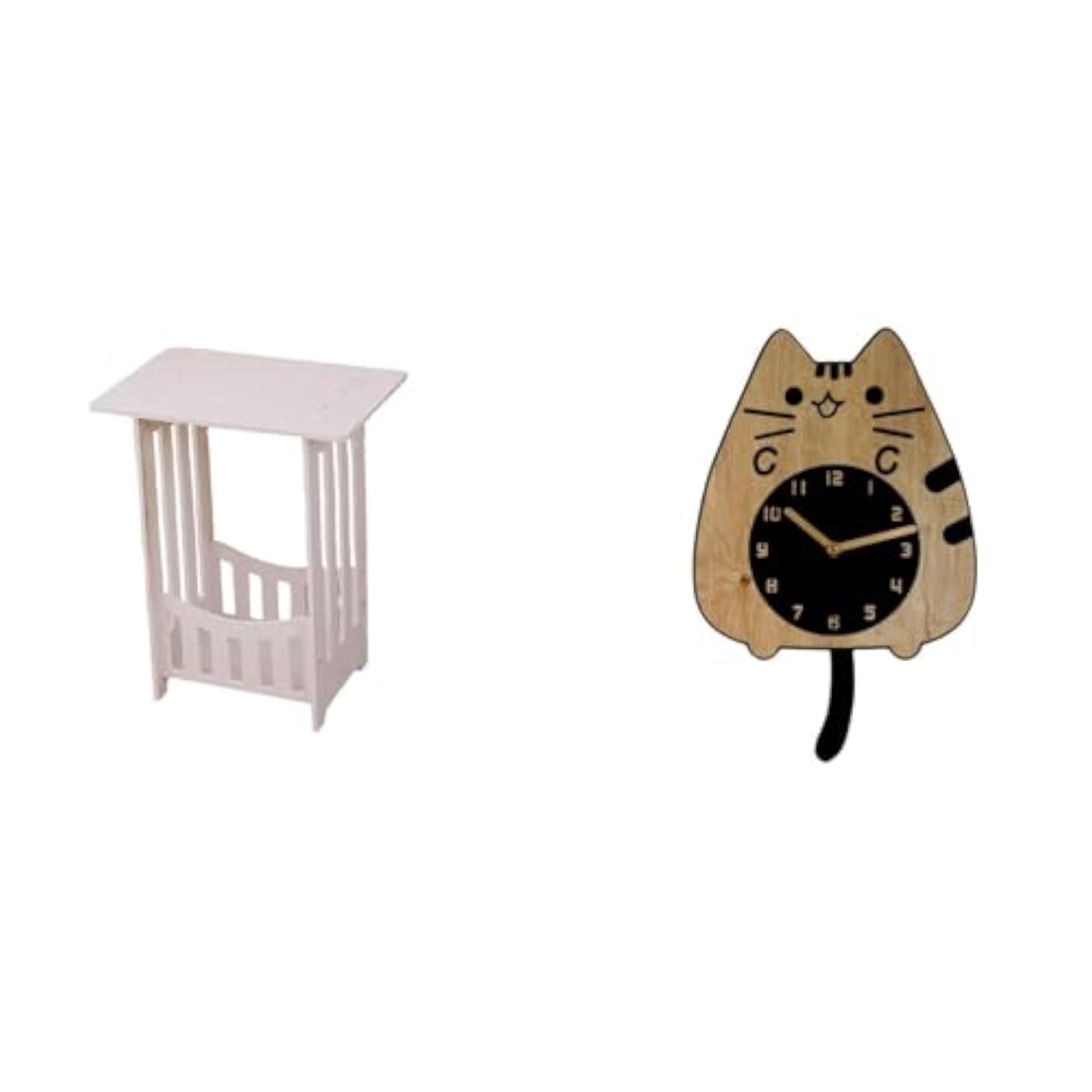 Portable Bedside Table with Cat Wall Clock Ornament